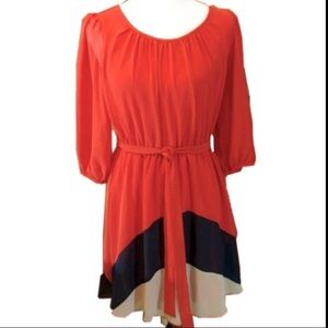 Sweet Storm Red Orange, Black & White Colorblock Mini Dress, [Sz Large]
